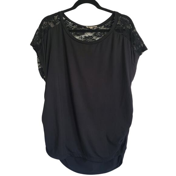 Paper Tee Womens Ruched Lace Back Black Plus Size  T Shirt SZ XL - Picture 1 of 6